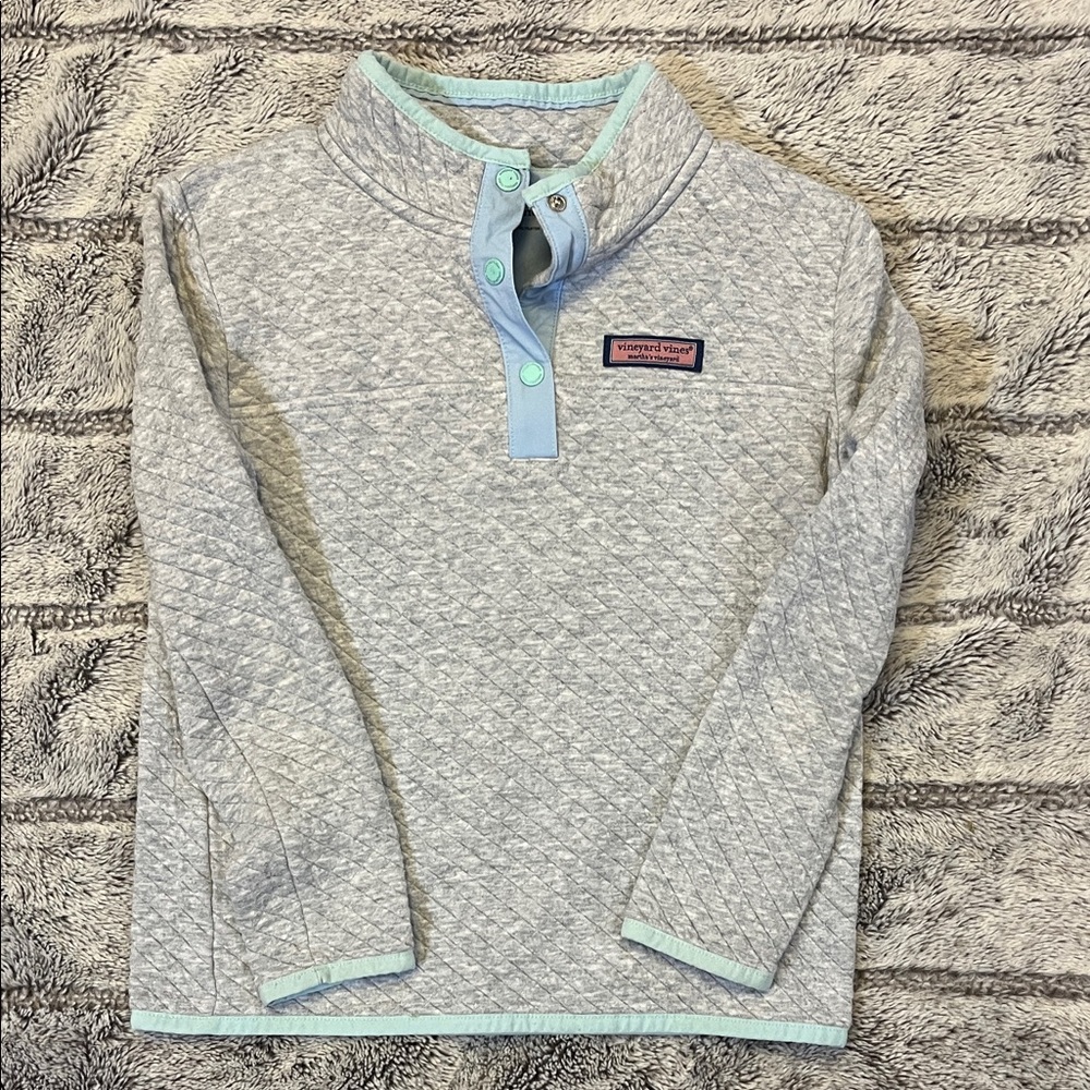 Vineyard Vines Light Gray Kids Quilted Pullover